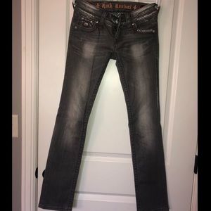 Gray Rock Revival Straight Leg Jeans